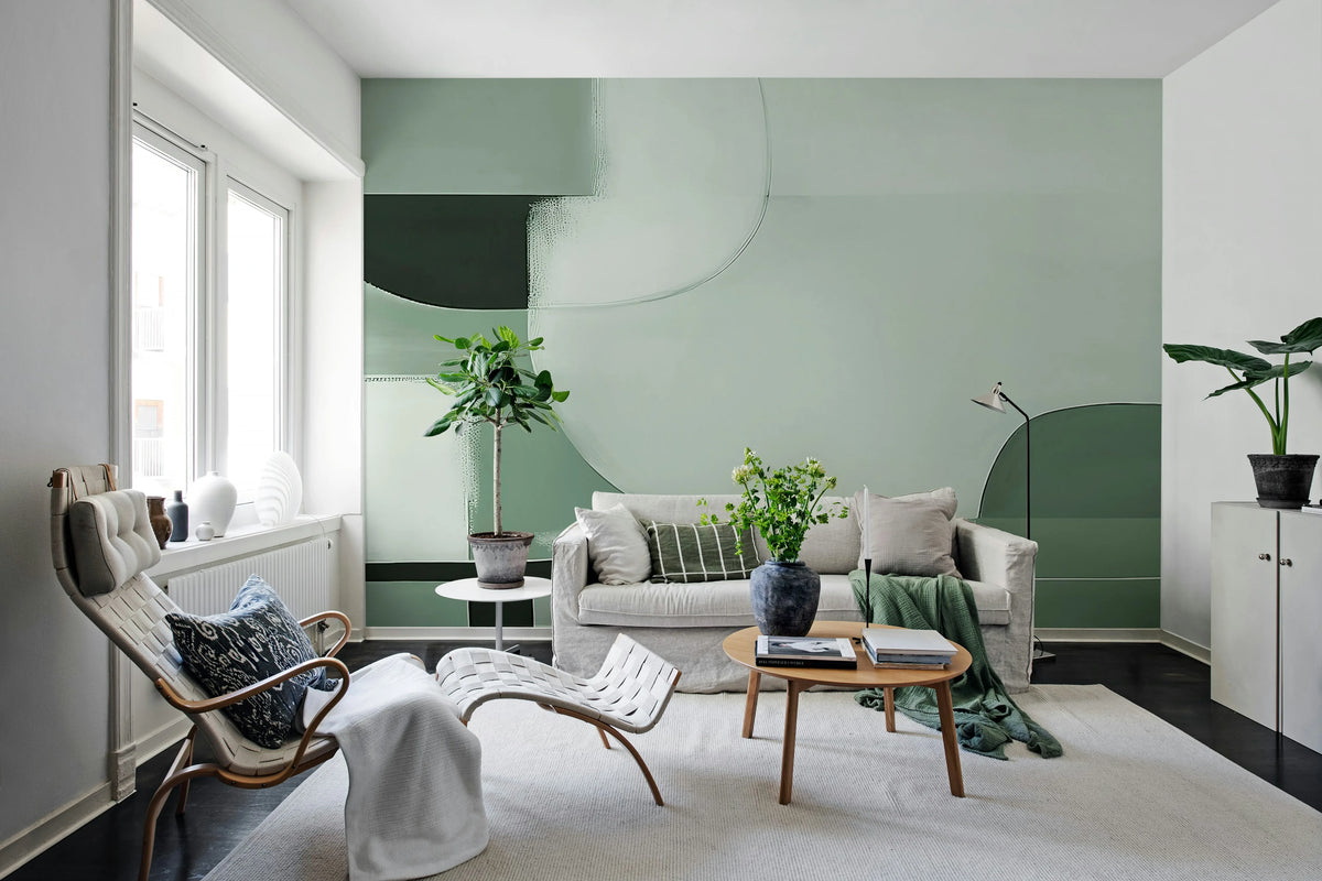 Abstract Shapes, Green Mural Wallpaper - room preview 03