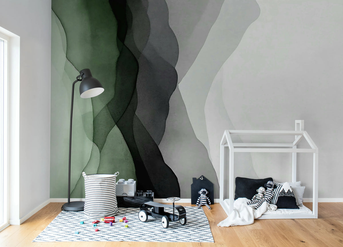 Vertical Gradient, Green Mural Wallpaper - room preview 03