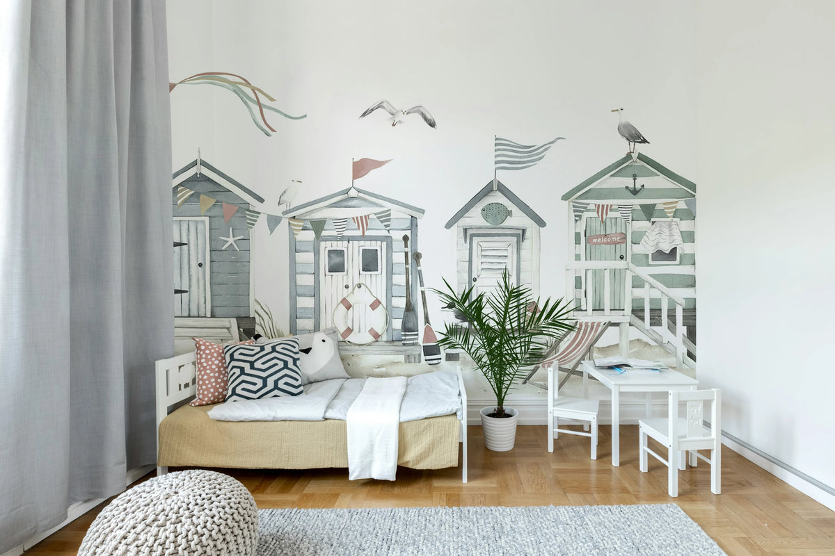 Tiny Beach Houses, Soft Mural Wallpaper - room preview 03