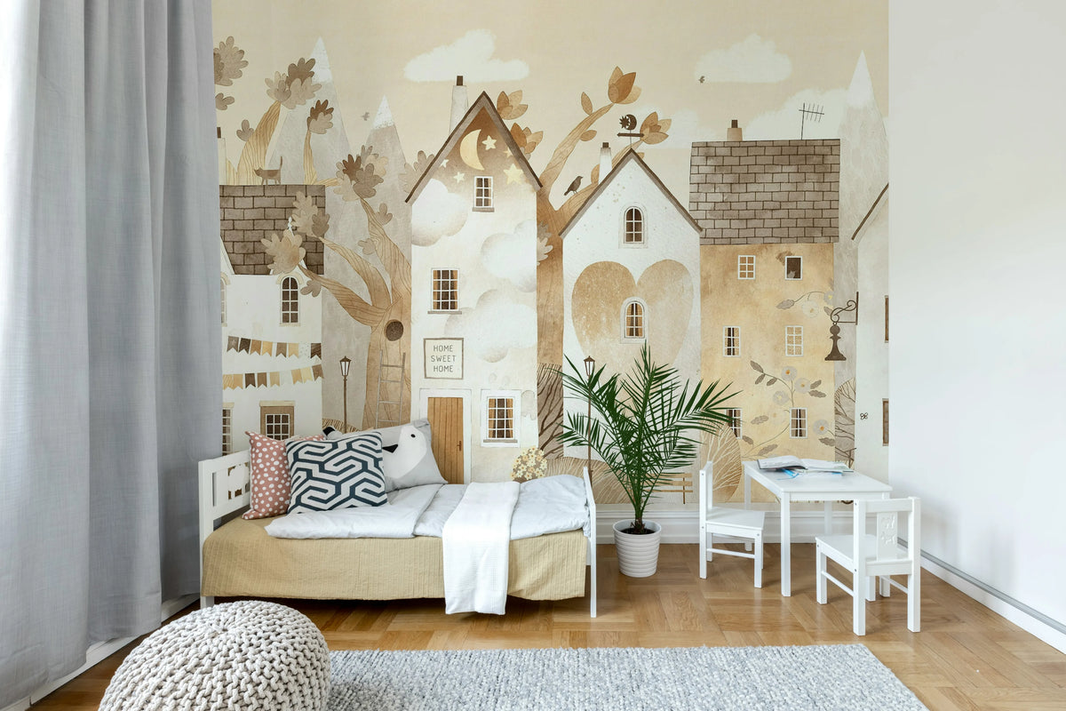 Cute Village, Autumn Mural Wallpaper - room preview 03