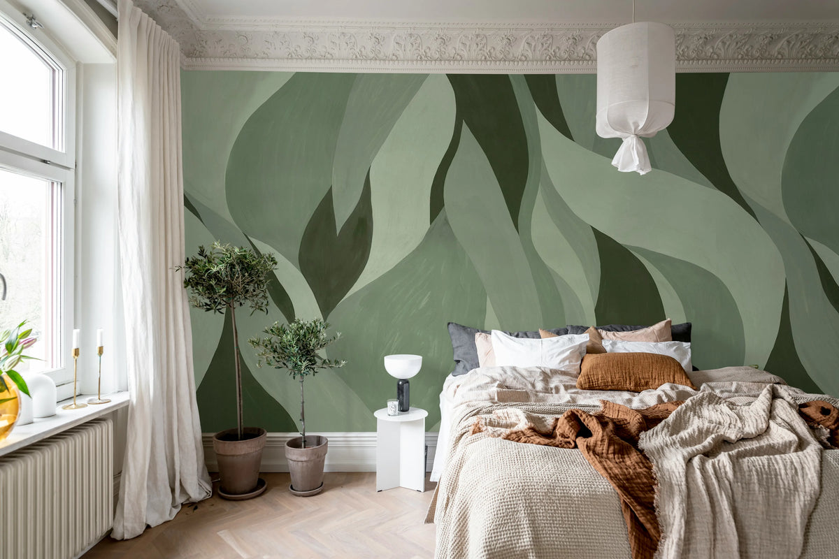 Velvet Flames, Green Mural Wallpaper - room preview 03