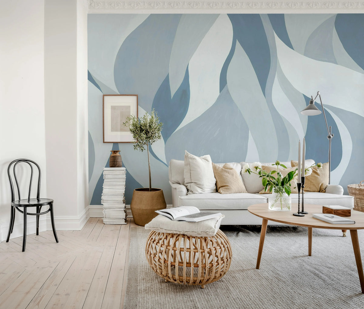 Velvet Flames, Blue Mural Wallpaper - room preview 03