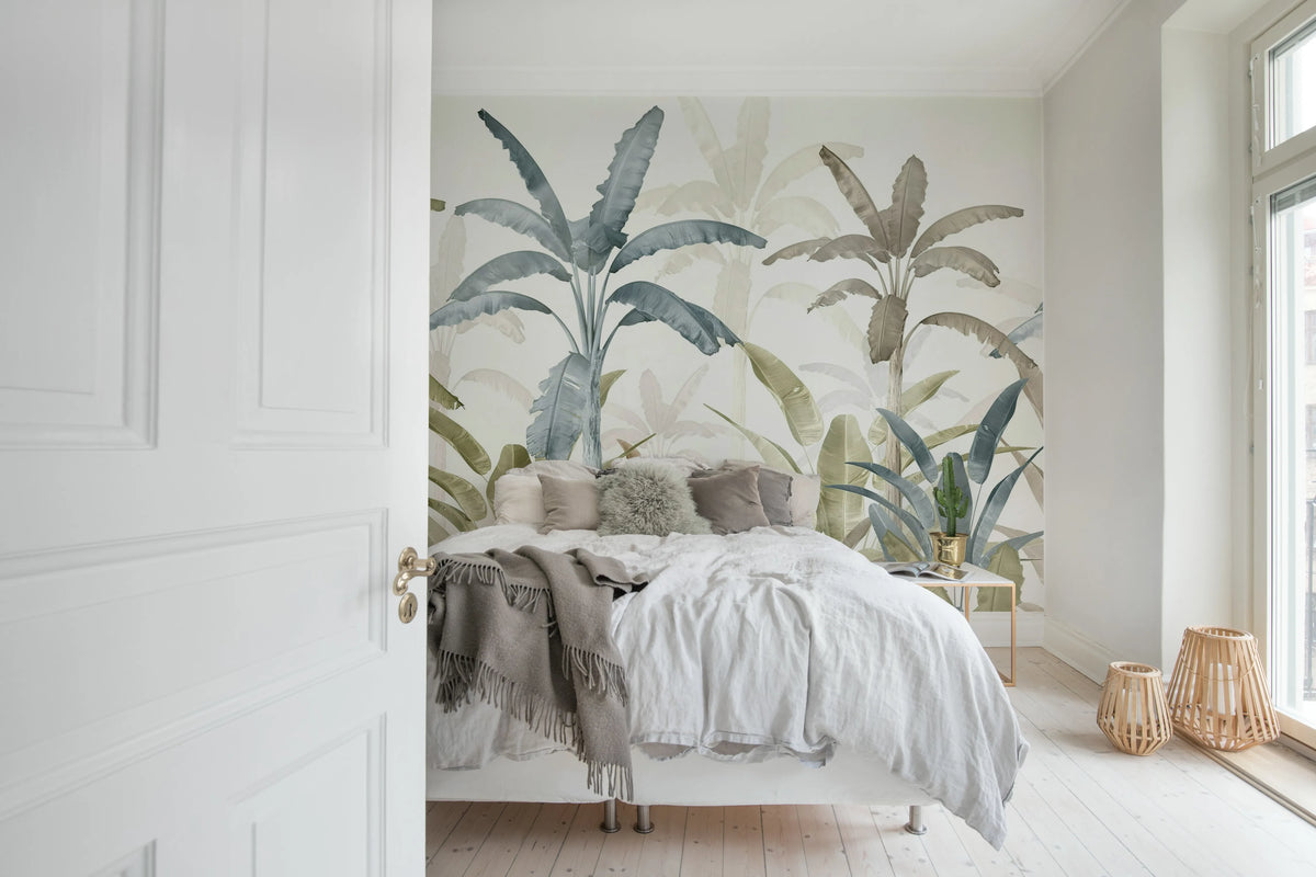 Serene Tropics, Sage Mural Wallpaper - room preview 03