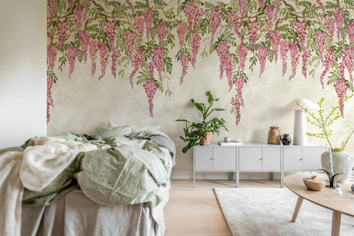 Whispers Wisteria, Pink Mural Wallpaper - room preview 03
