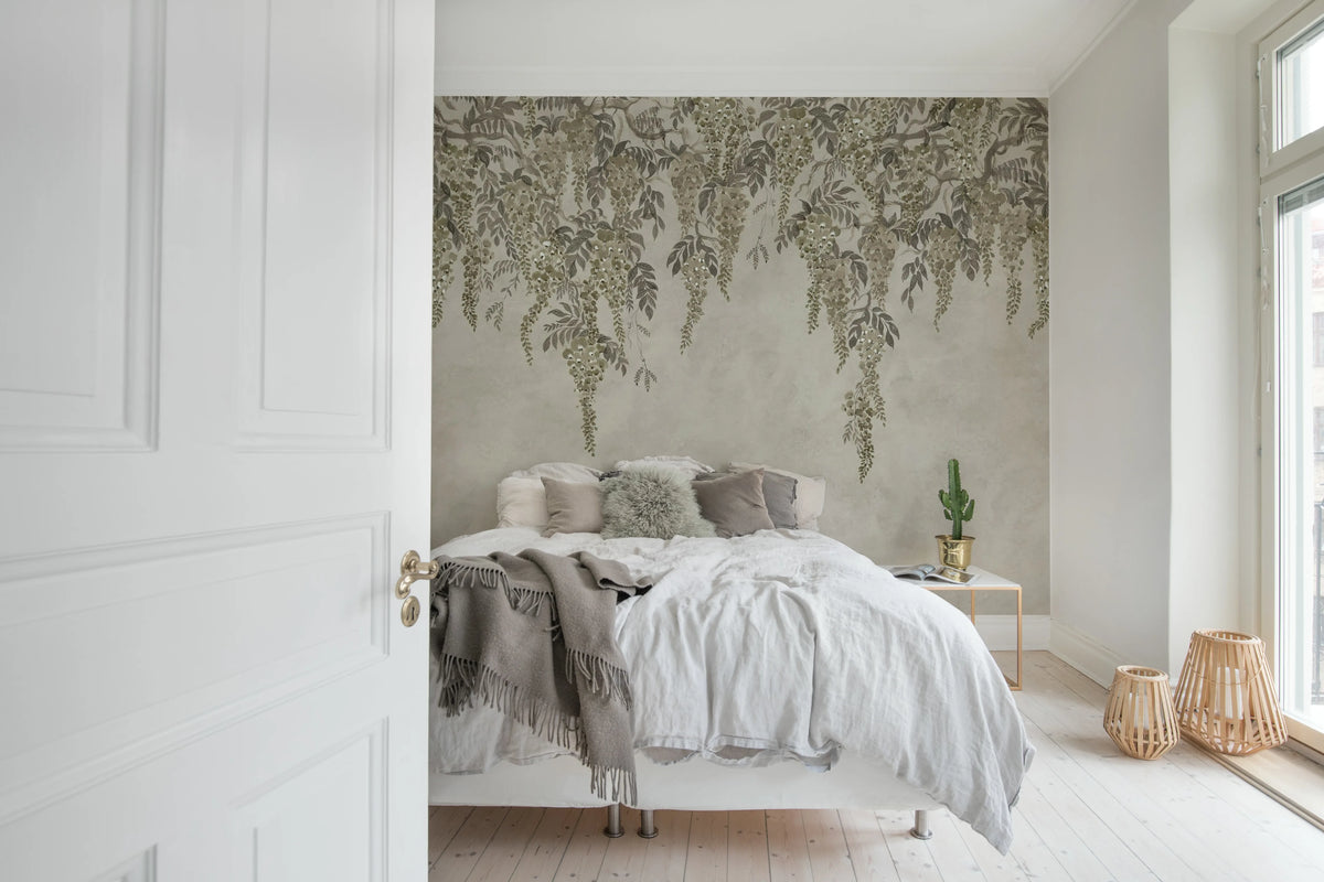Whispers Wisteria, Gray Mural Wallpaper - room preview 03