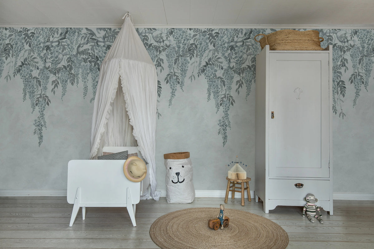 Whispers Wisteria, Blue Mural Wallpaper - room preview 03