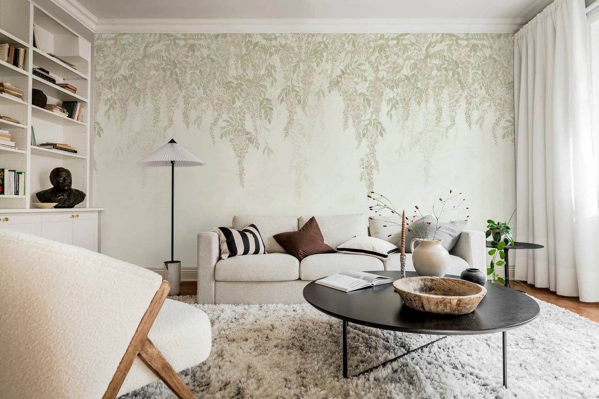 Whispers Wisteria, Beige Mural Wallpaper - room preview 03