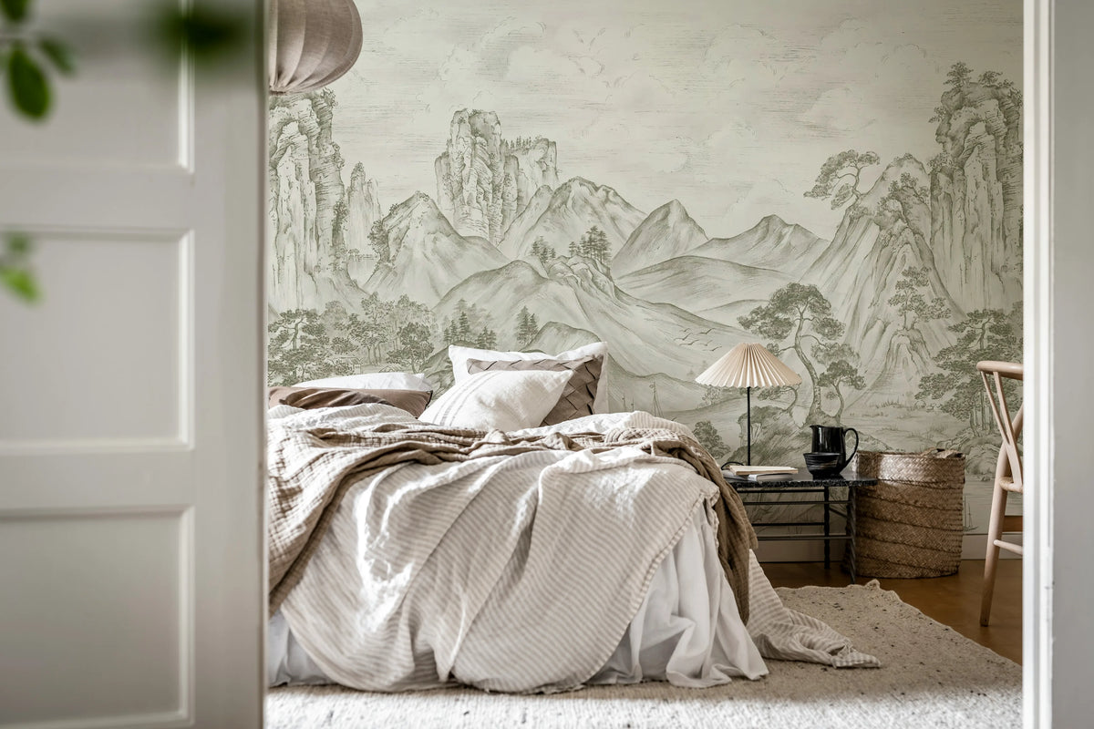 Timeless Pines, Gray Mural Wallpaper - room preview 03