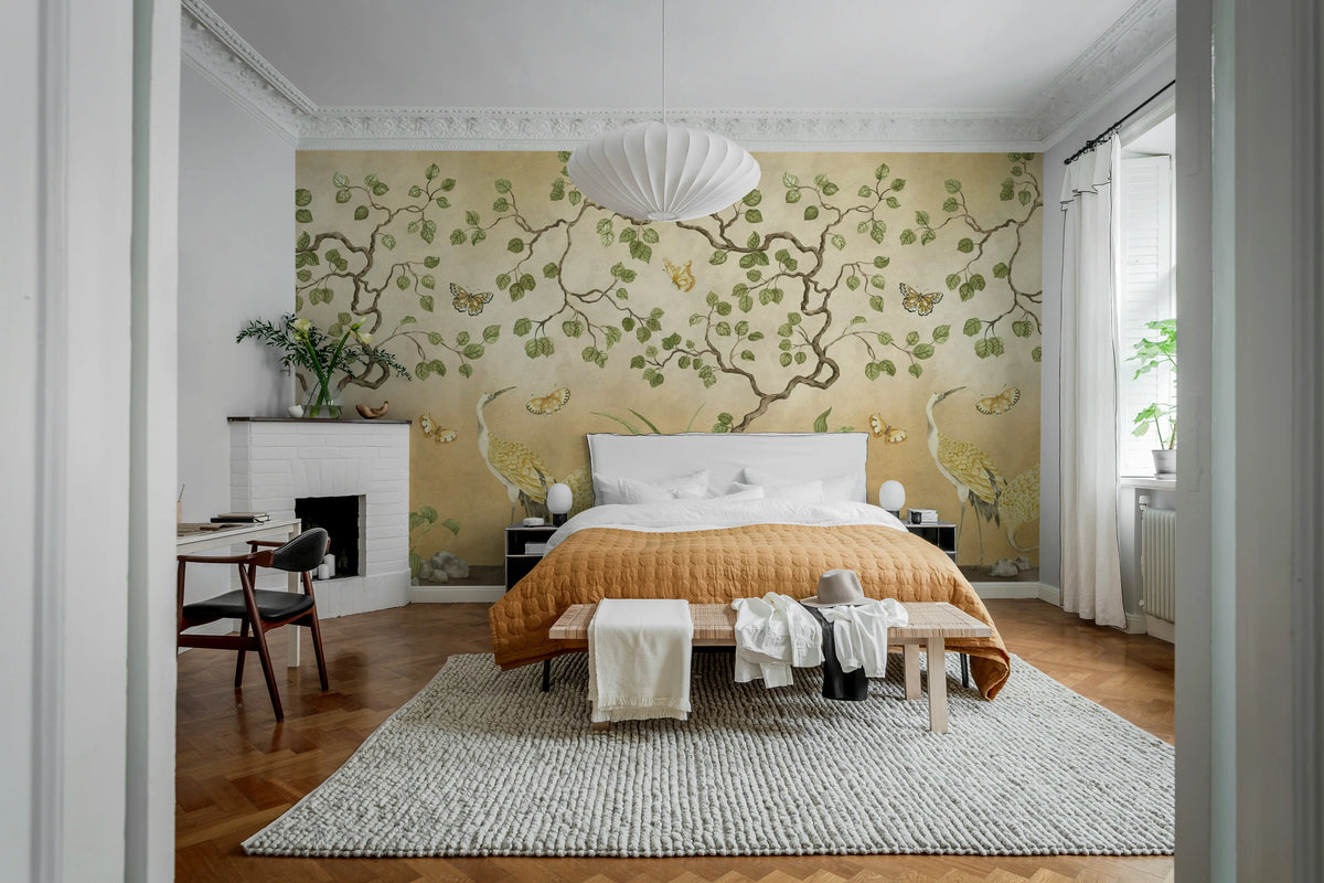 Where Cranes Dream, Yellow Mural Wallpaper - room preview 03