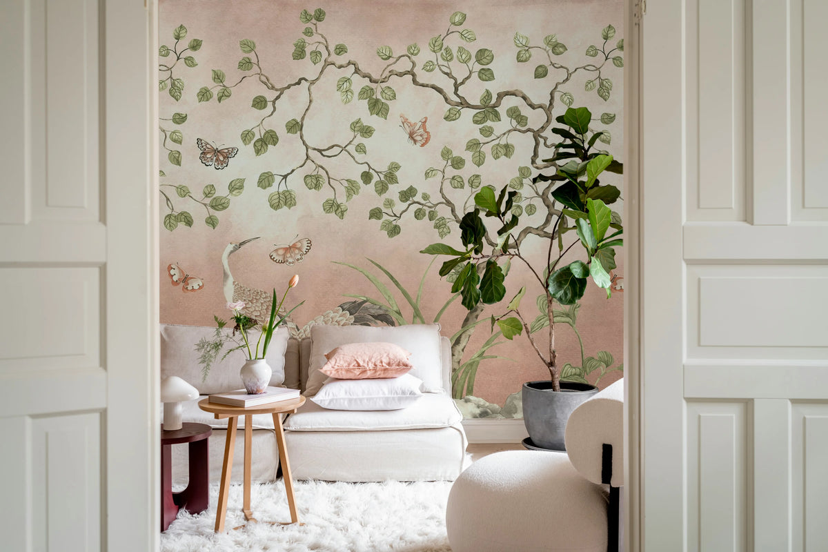 Where Cranes Dream, Pink Mural Wallpaper - room preview 03