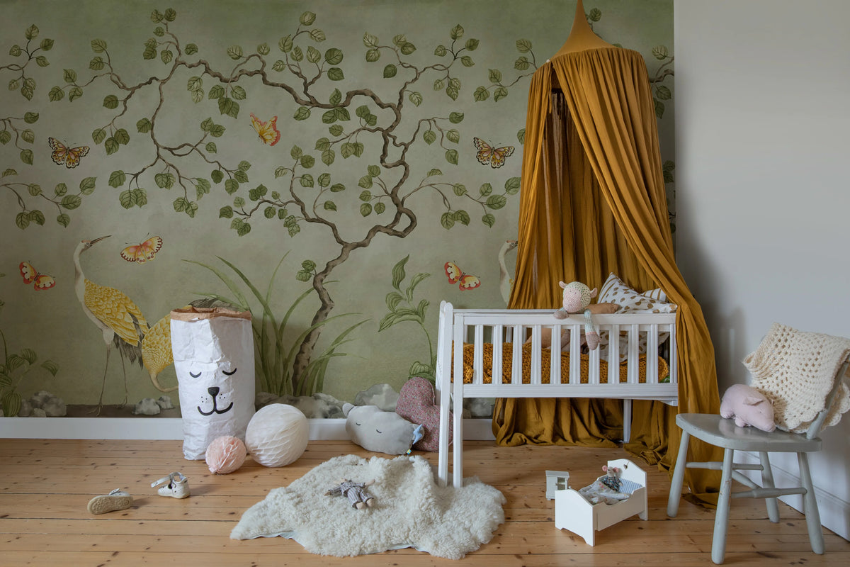 Where Cranes Dream, Green Mural Wallpaper - room preview 03