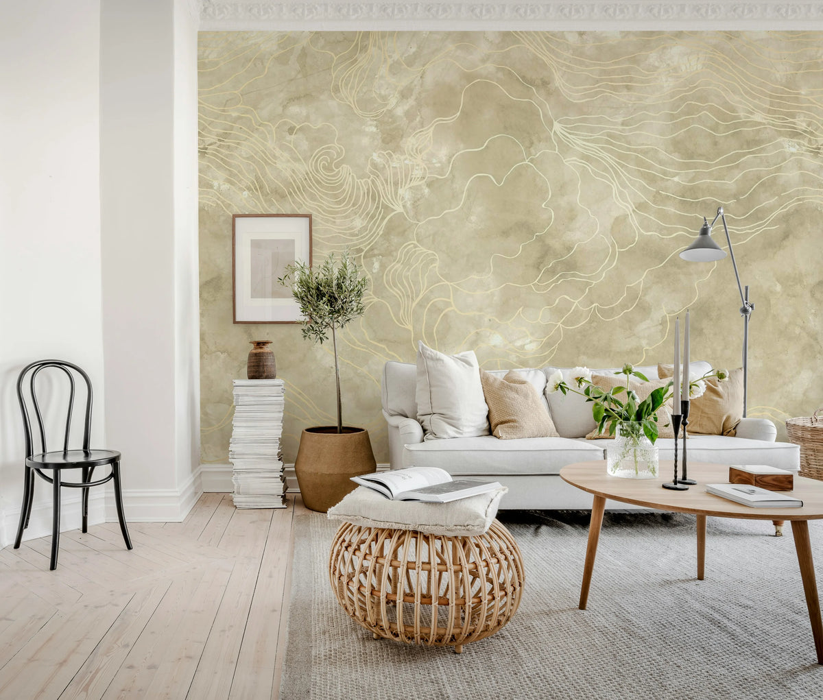 Opulence Storm, Beige Mural Wallpaper - room preview 03