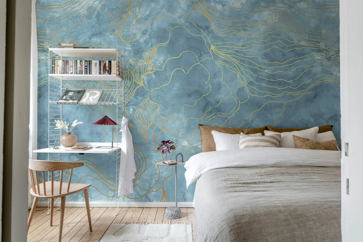 Opulence Storm, Light Blue Mural Wallpaper - room preview 03
