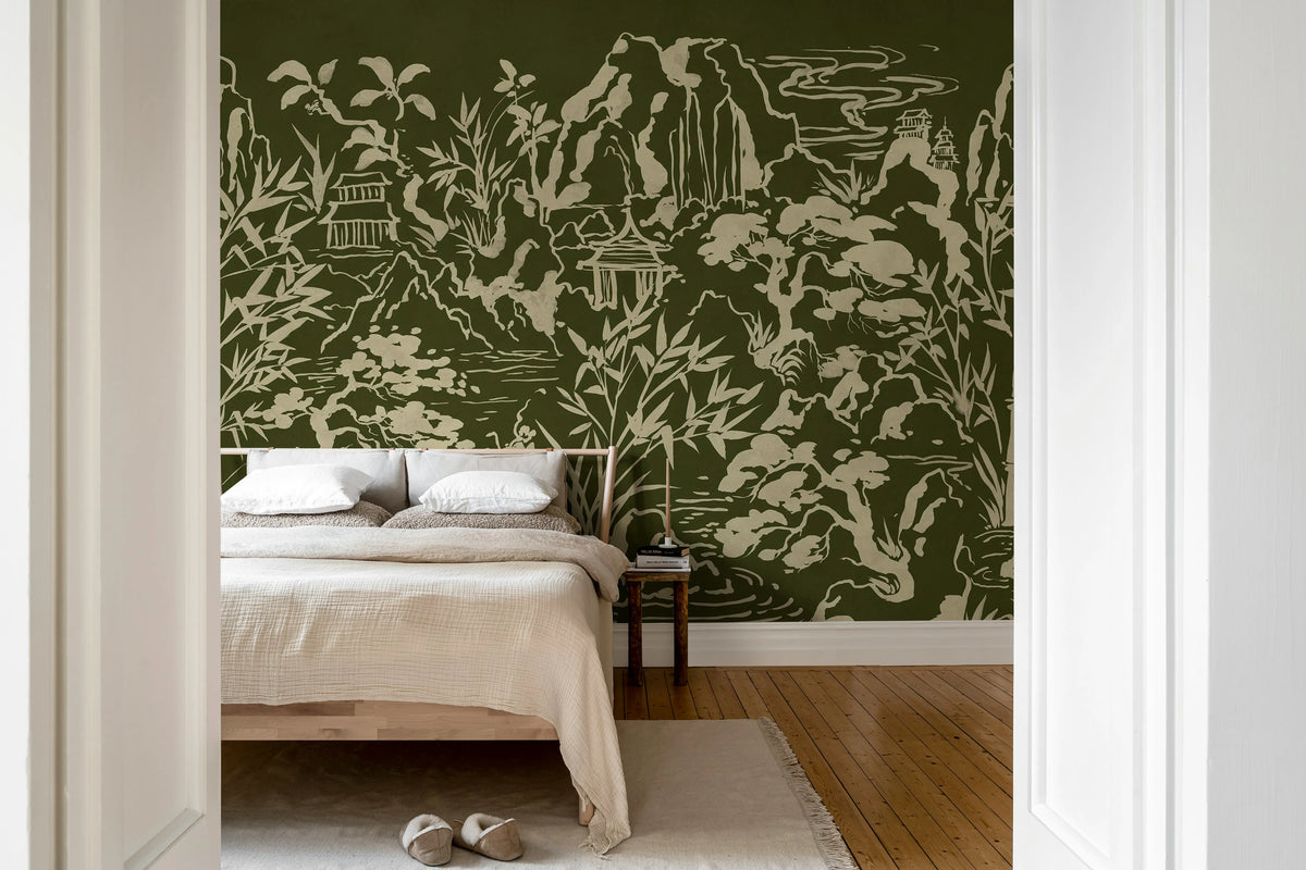Ink Horizon, Green Mural Wallpaper - room preview 03