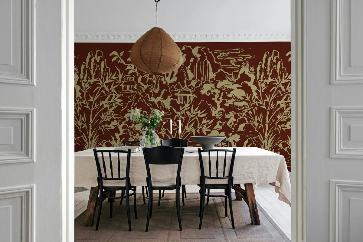 Ink Horizon, Burgundy Mural Wallpaper - room preview 03
