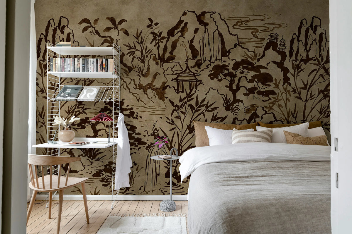 Ink Horizon, Brown Mural Wallpaper - room preview 03