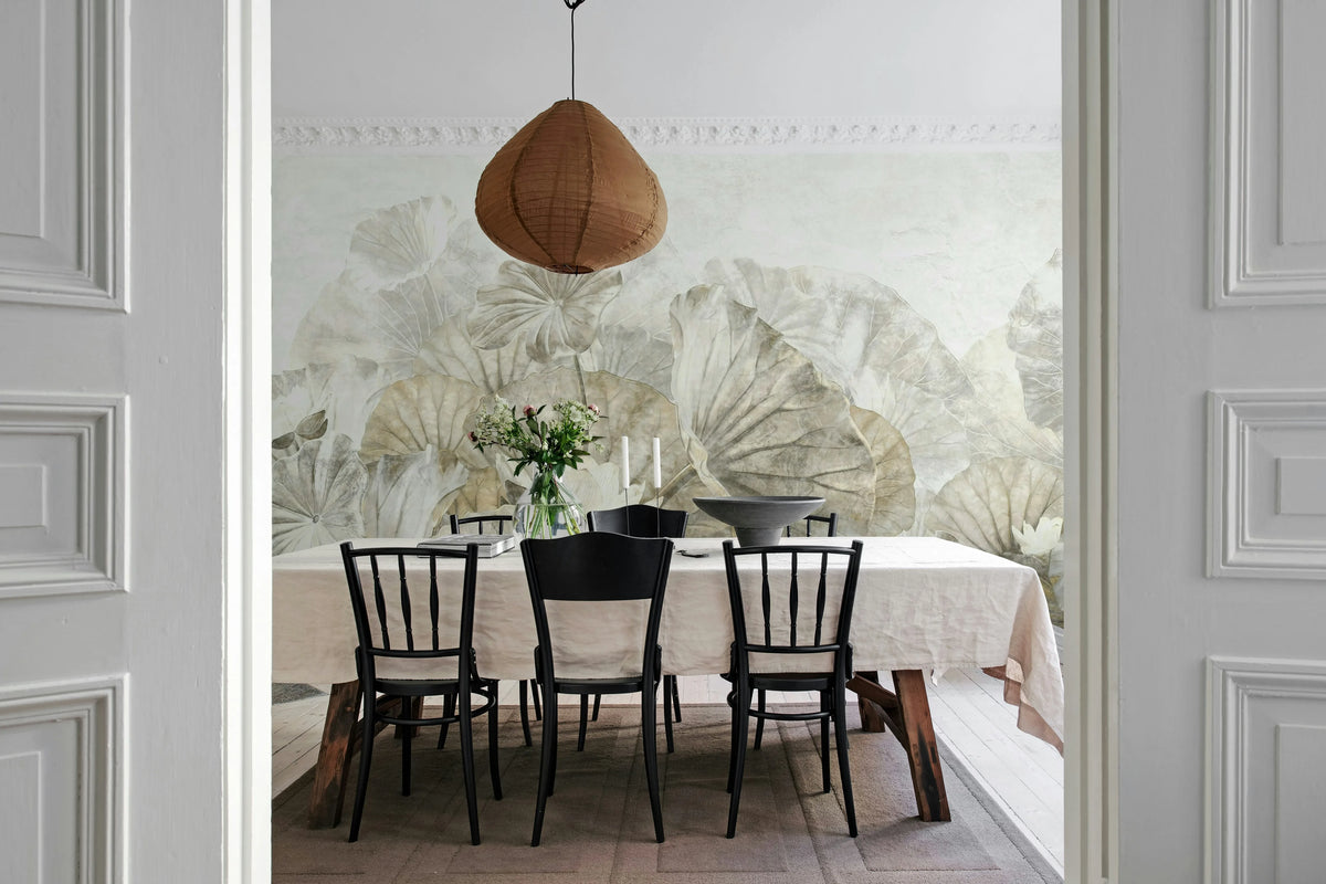 Lotus Leafs, Beige Mural Wallpaper - room preview 03