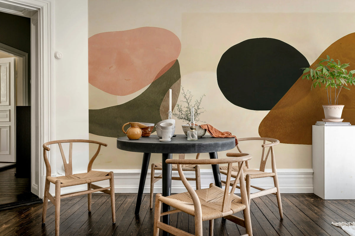 Modern Shapes, Beige Mural Wallpaper - room preview 03