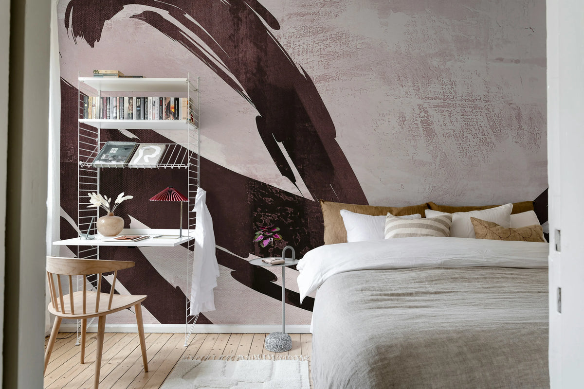 Artzy Stripes, Burgundy Mural Wallpaper - room preview 03