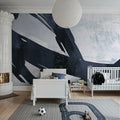 Artzy Stripes, Blue Mural Wallpaper - room preview 03