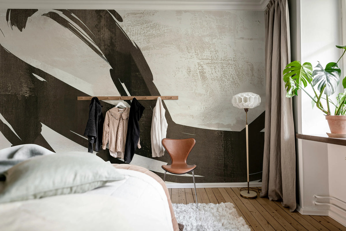 Artzy Stripes, Beige Mural Wallpaper - room preview 03