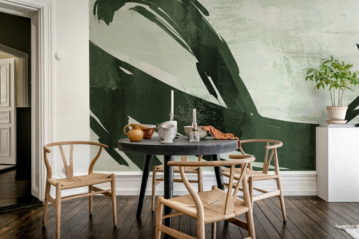 Artzy Stripes, Green Mural Wallpaper - room preview 03