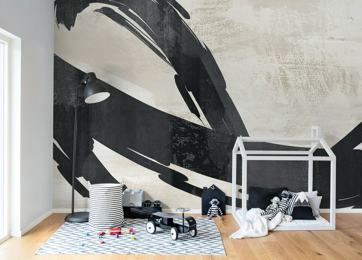 Artzy Stripes, Gray Mural Wallpaper - room preview 03
