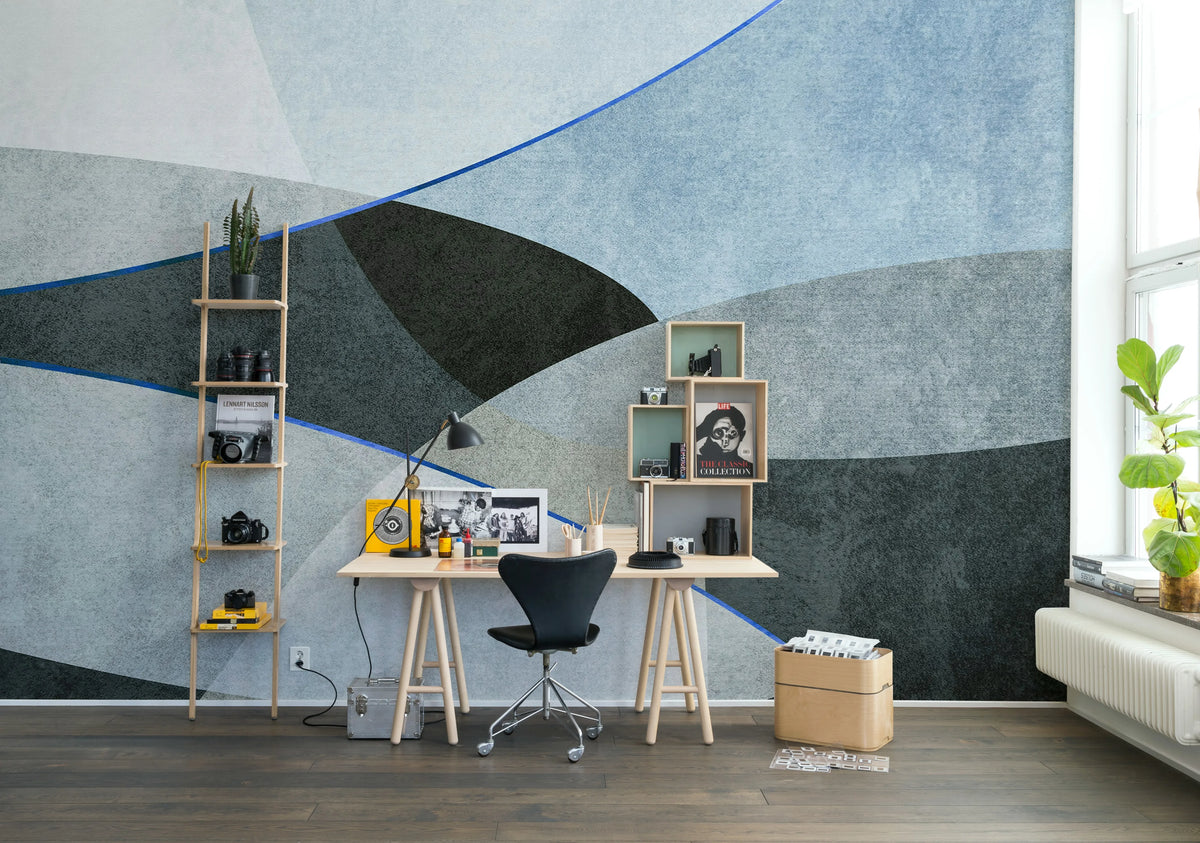 Shapes and Forms, Blue Mural Wallpaper - room preview 03