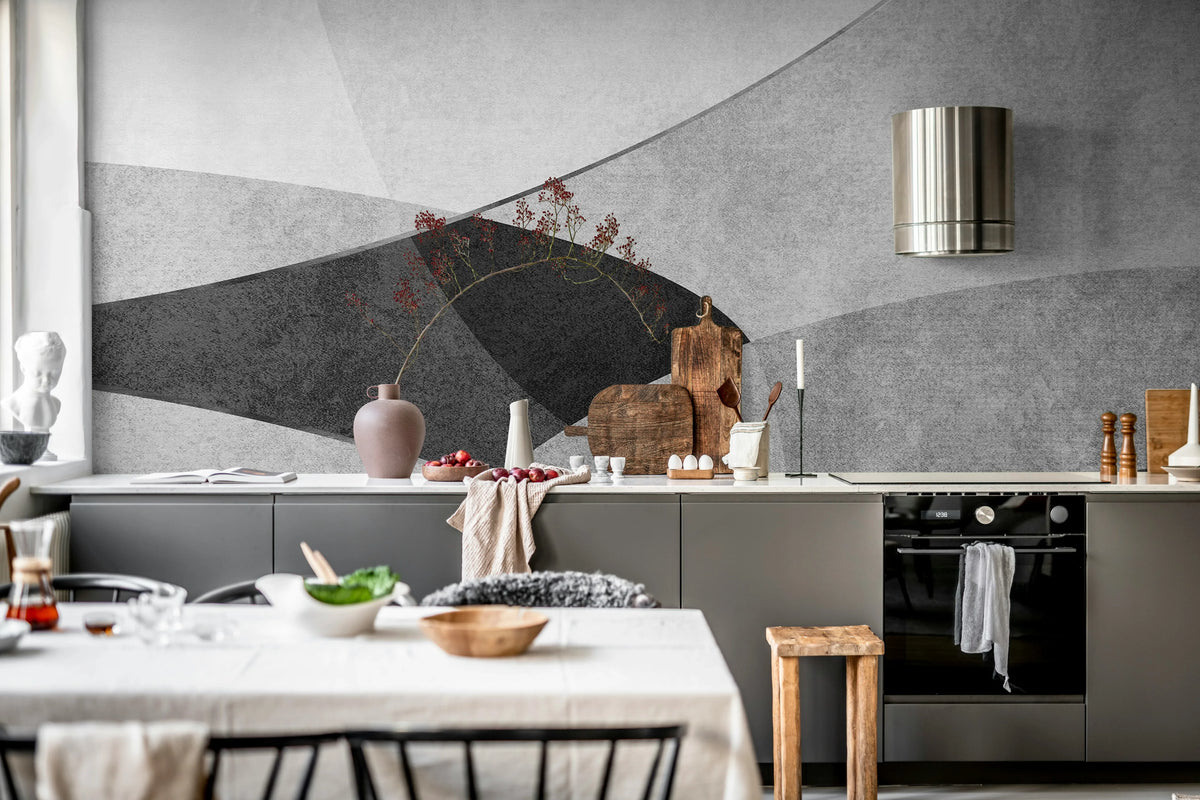 Shapes and Forms, Gray Mural Wallpaper - room preview 03