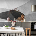 Shapes and Forms, Gray Mural Wallpaper - room preview 03