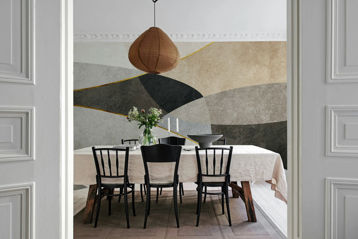 Shapes and Forms, Beige Mural Wallpaper - room preview 03