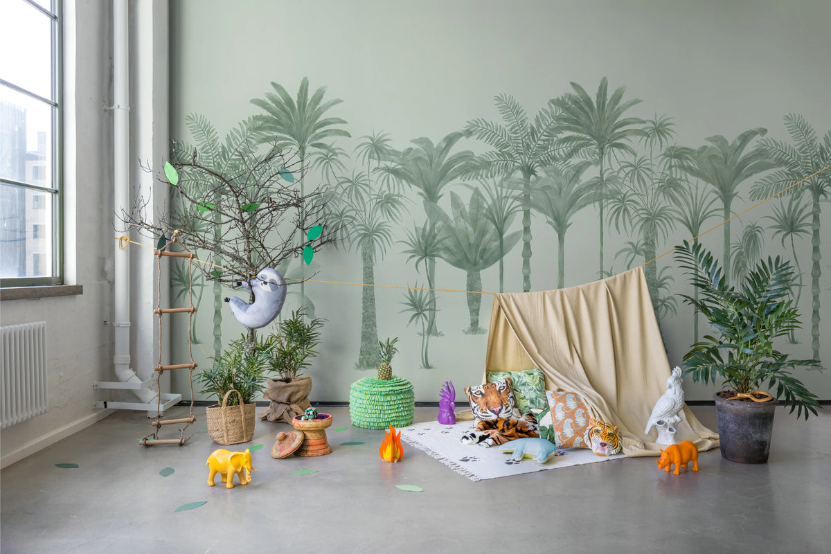 Playful Palms, Green Mural Wallpaper - room preview 03