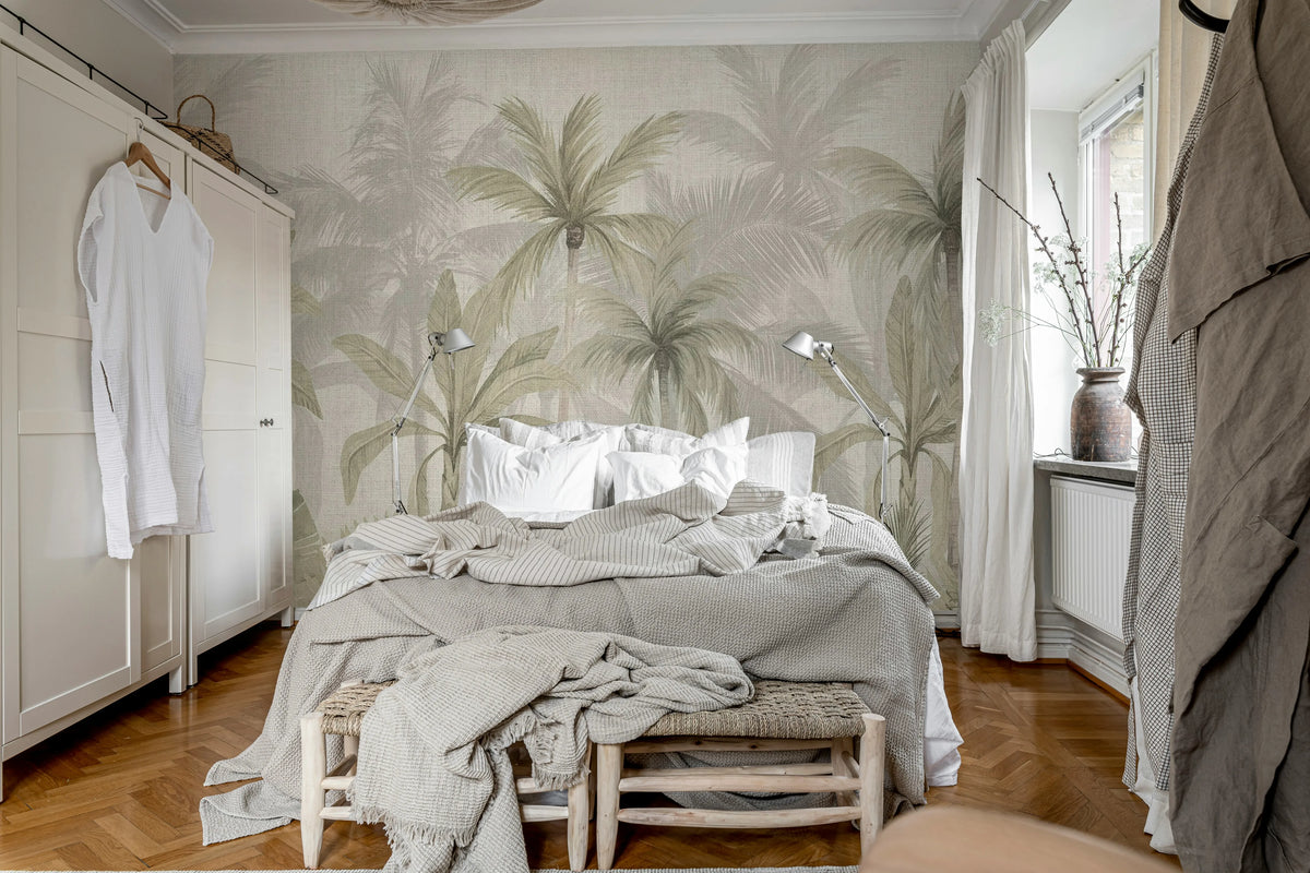 Jungle Canvas, Soft Green Mural Wallpaper - room preview 03