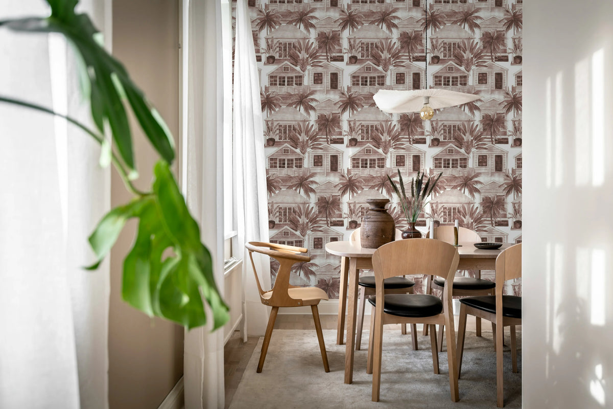 Palm Residence, Burgundy Mural Wallpaper - room preview 03