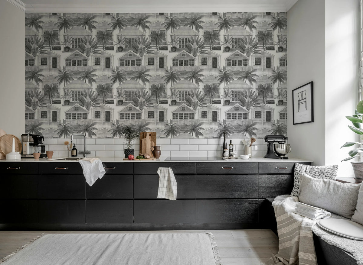 Palm Residence, Gray Mural Wallpaper - room preview 03
