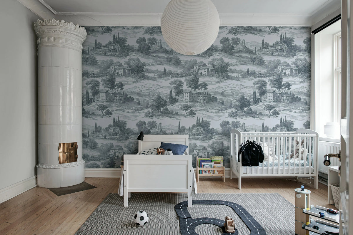 Countryside Toile, Oxford Blue Mural Wallpaper - room preview 03