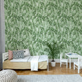 Hanging Branches, Solid Green Mural Wallpaper - room preview 03
