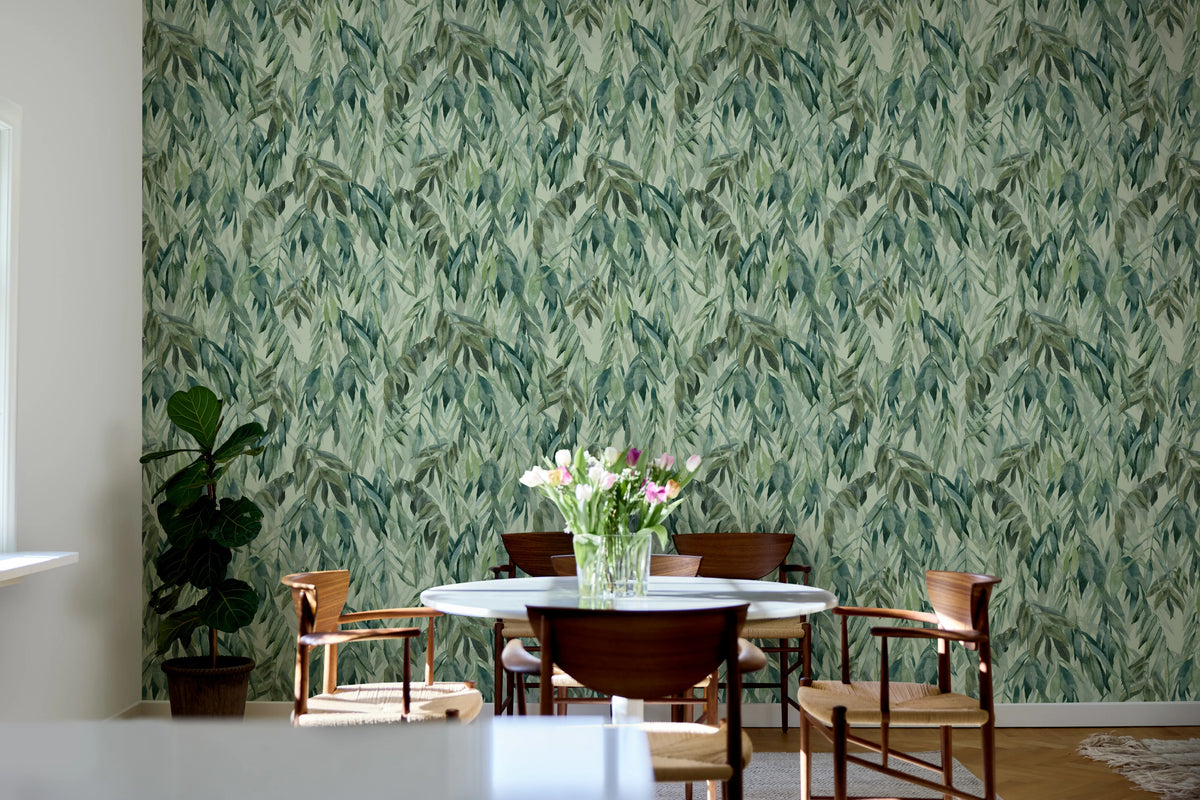 Hanging Branches, Silver Green Mural Wallpaper - room preview 03