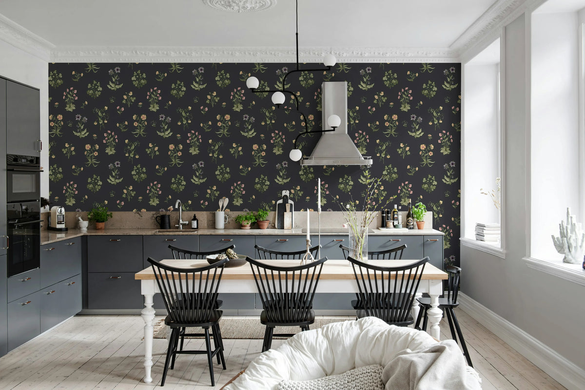 Timeless Flora, Dark Blue Mural Wallpaper - room preview 03