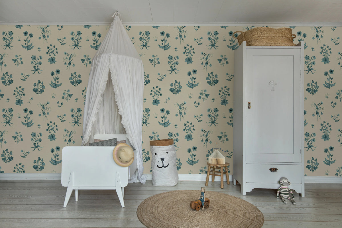 Timeless Flora, Blue Mural Wallpaper - room preview 03