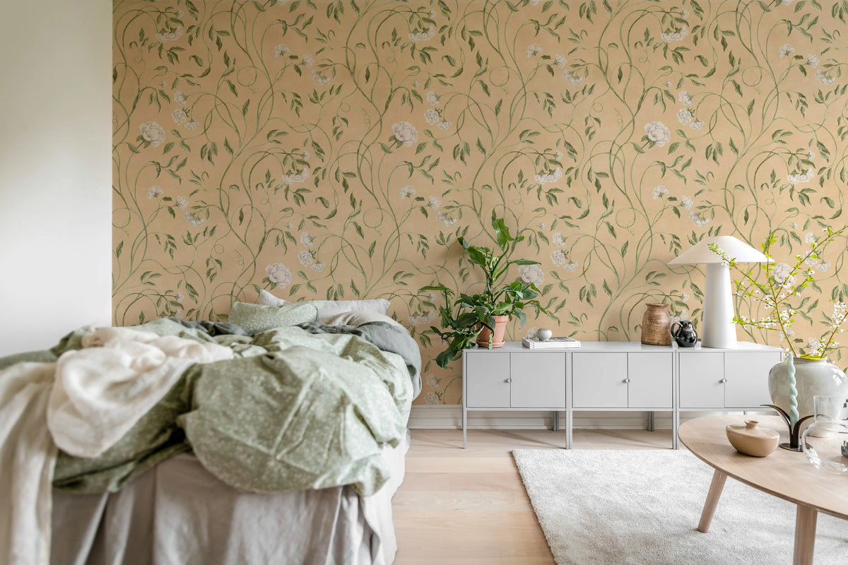 Peony Bloom, Peach Mural Wallpaper - room preview 03