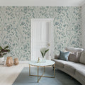Peony Bloom, Blue Mural Wallpaper - room preview 03