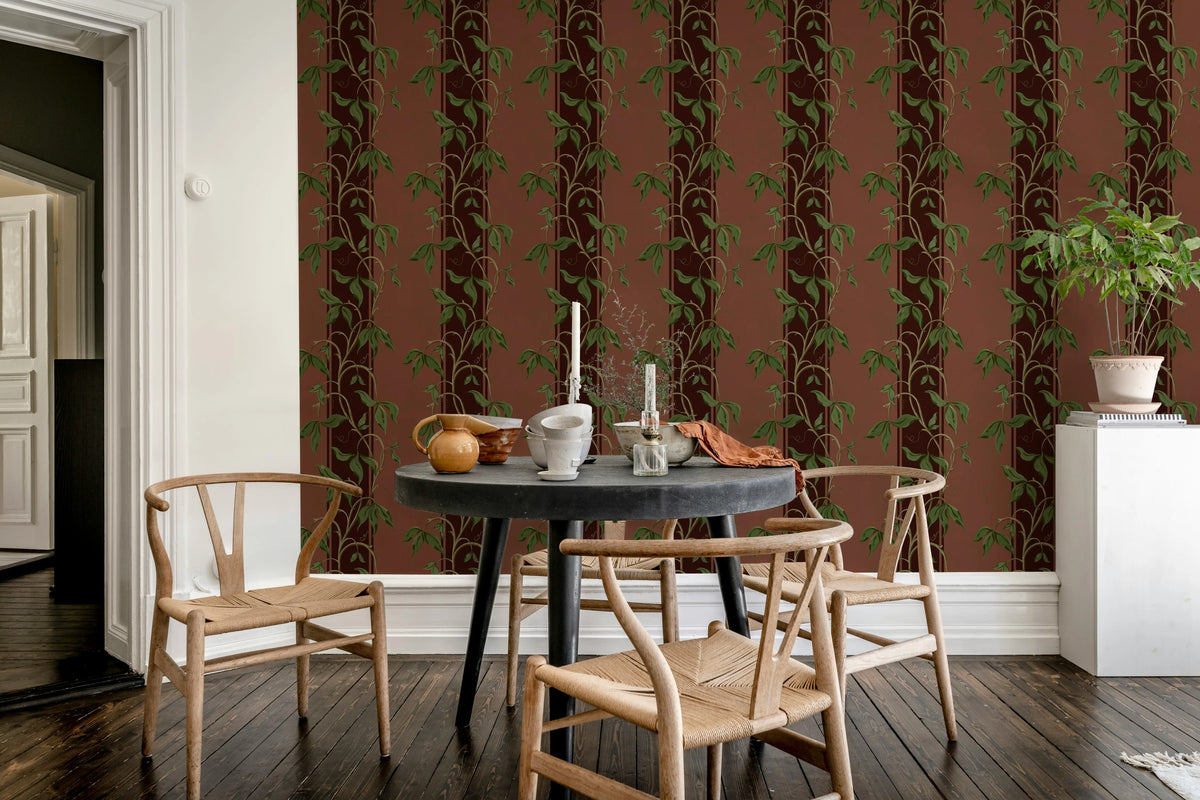 Garden Stripe, Burgundy Mural Wallpaper - room preview 03