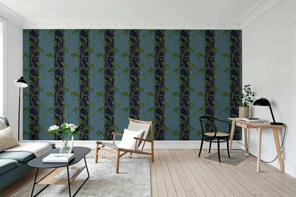 Garden Stripe, Blue Mural Wallpaper - room preview 03