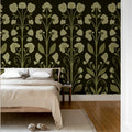 Folk Flower, Dark Green Mural Wallpaper - room preview 03