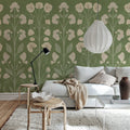 Folk Flower, Green Mural Wallpaper - room preview 03