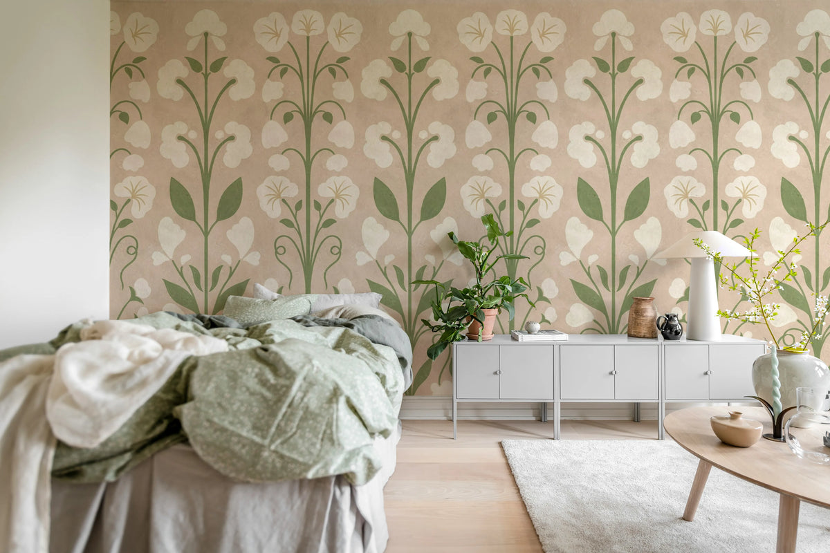 Folk Flower, Pink Mural Wallpaper - room preview 03