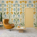 Folk Flower, Yellow Mural Wallpaper - room preview 03