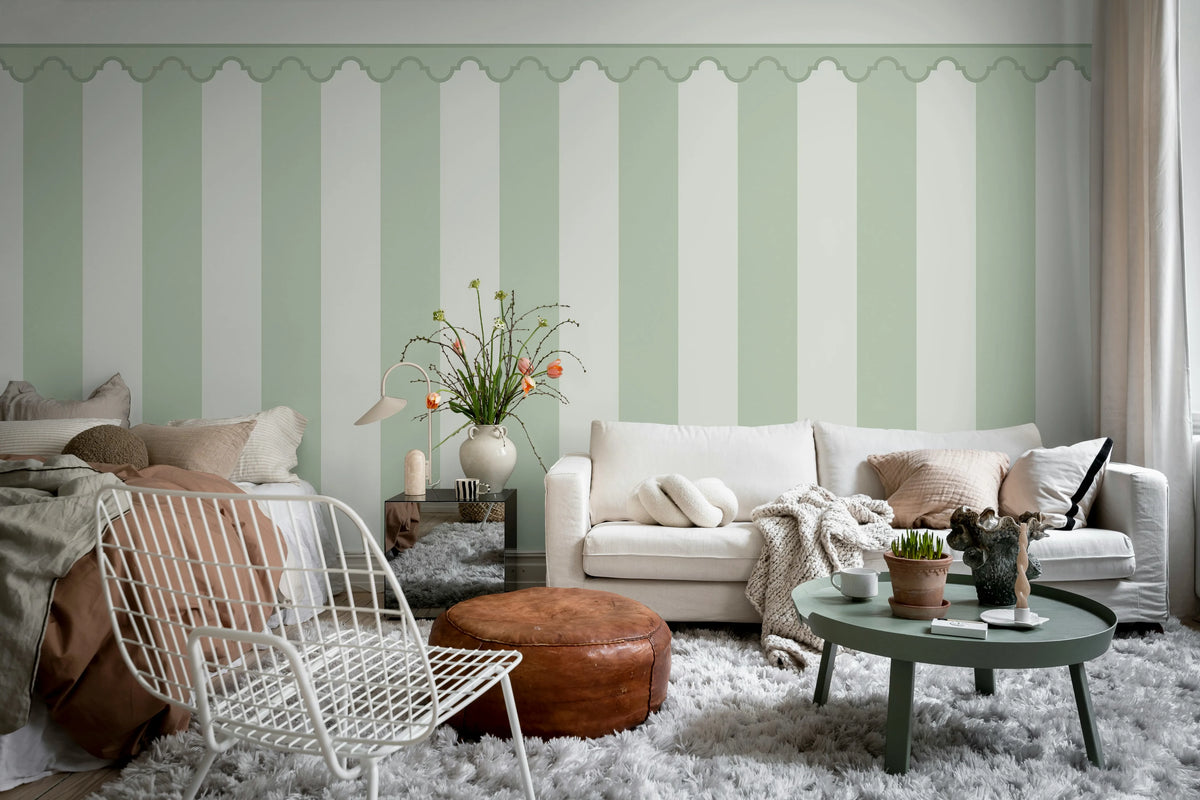 Stripe Chateau, Green Mural Wallpaper - room preview 03