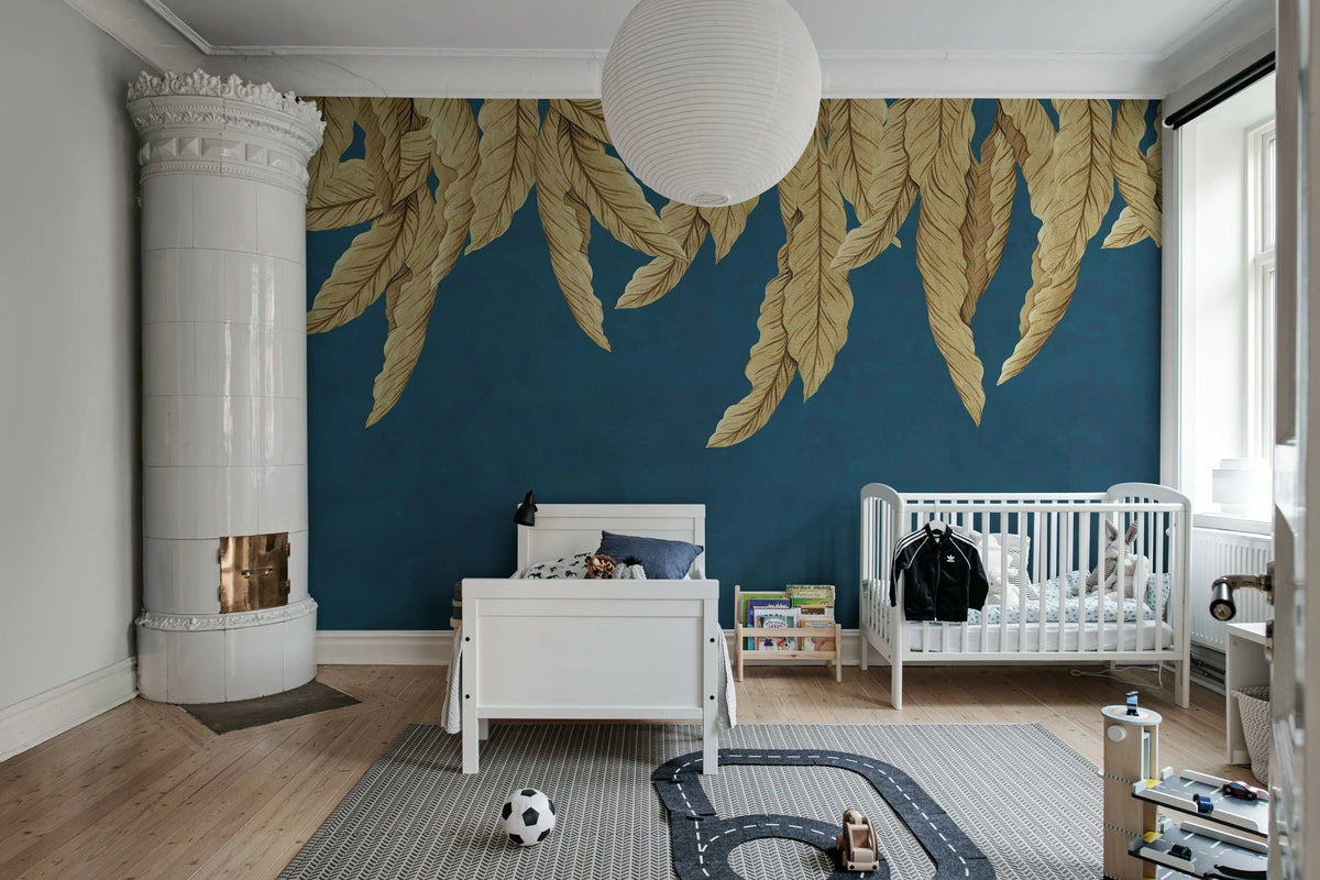 Hanging Palms, Blue Mural Wallpaper - room preview 03